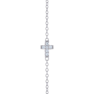 925 Sterling Silver Women Cubic Zirconia Rolo Link Cross Bracelet