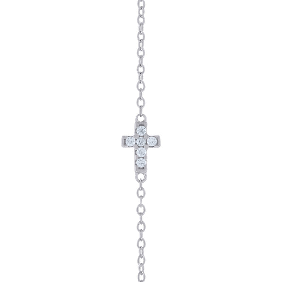 925 Sterling Silver Women Cubic Zirconia Rolo Link Cross Bracelet