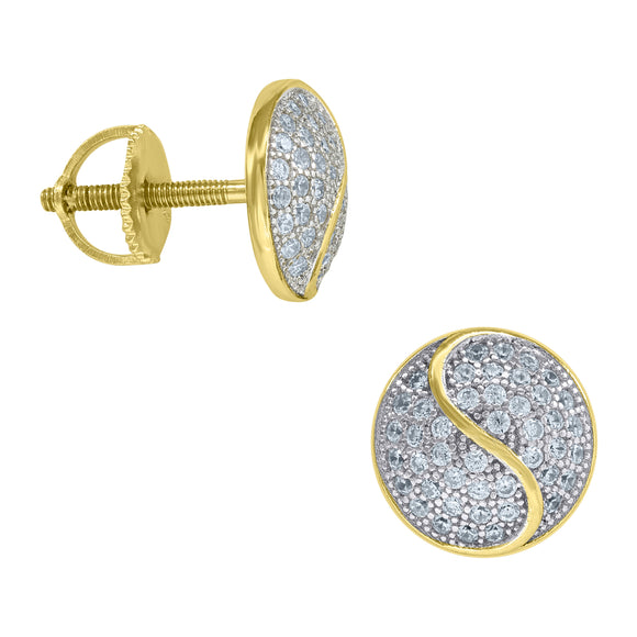 925 Sterling Silver Yellow-tone Unisex Cubic Zirconia Round Stud Earrings