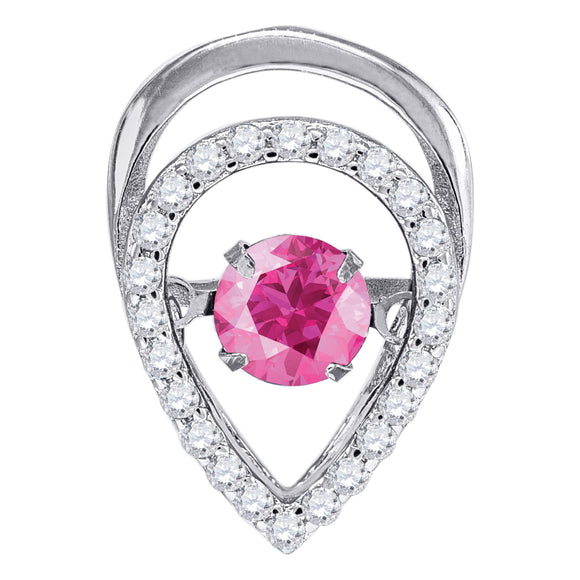 925 Sterling Silver Womens Pink Cubic Zirconia Fashion Teardrop Slide Charm Pendant