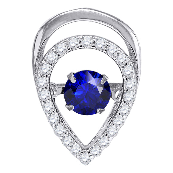 925 Sterling Silver Womens Royal Blue Cubic Zirconia Fashion Teardrop Slide Charm Pendant