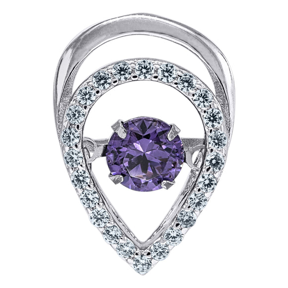 925 Sterling Silver Womens Purple Cubic Zirconia Fashion Teardrop Slide Charm Pendant