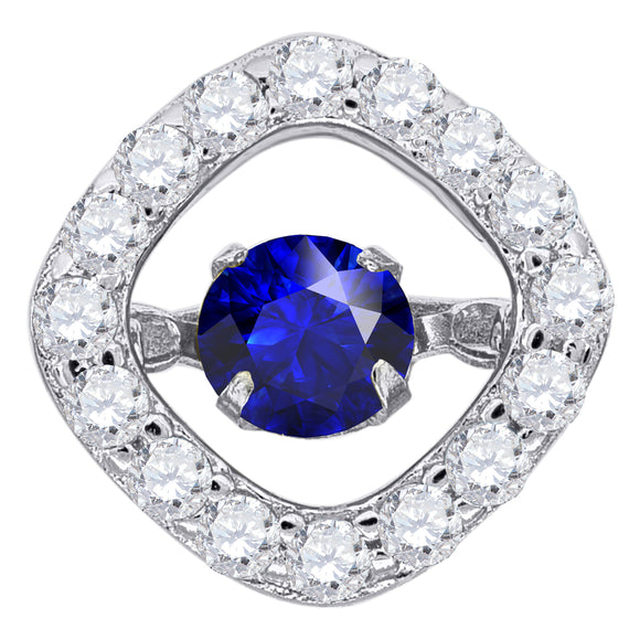 925 Sterling Silver Womens Royal Blue Cubic Zirconia Fashion Square Slide Charm Pendant