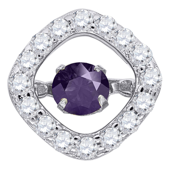 925 Sterling Silver Womens Purple Cubic Zirconia Fashion Square Slide Charm Pendant