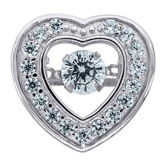 925 Sterling Silver Womens Cubic-Zirconia Heart Slide Charm Pendant