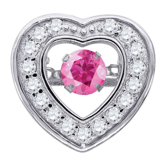 925 Sterling Silver Womens Pink Cubic-Zirconia Heart Slide Charm Pendant