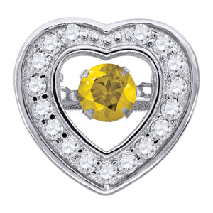 925 Sterling Silver Womens Yellow Cubic-Zirconia Heart Slide Charm Pendant