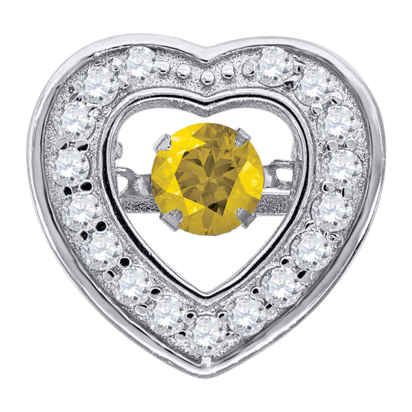 925 Sterling Silver Womens Yellow Cubic-Zirconia Heart Slide Charm Pendant