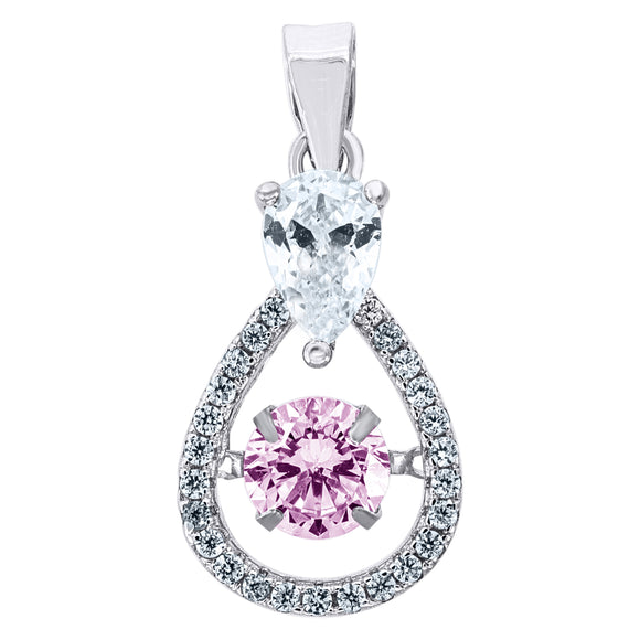 925 Sterling Silver Womens Pink Cubic Zirconia Fashion Teardrop Slide Charm Pendant