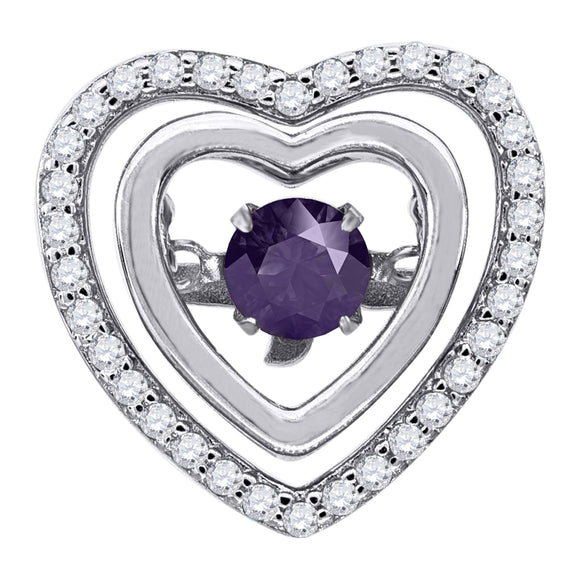 925 Sterling Silver Womens Purple Cubic-Zirconia Heart Slide Pendant