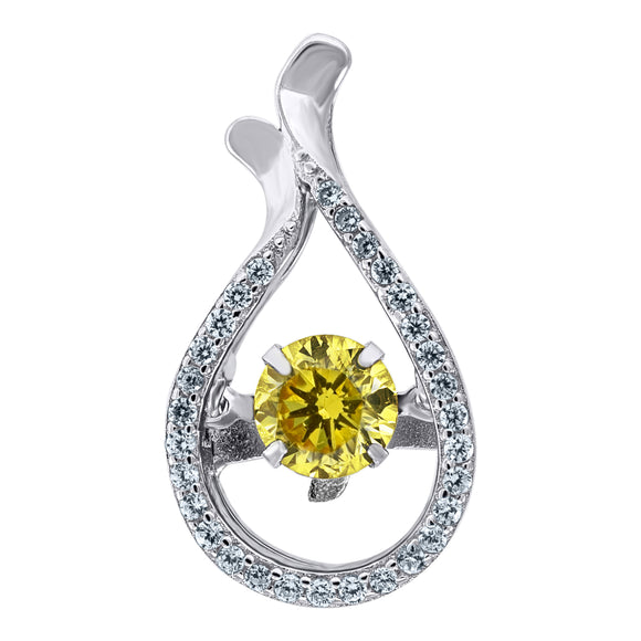 925 Sterling Silver Womens Yellow Cubic Zirconia Fashion Teardrop Slide Charm Pendant