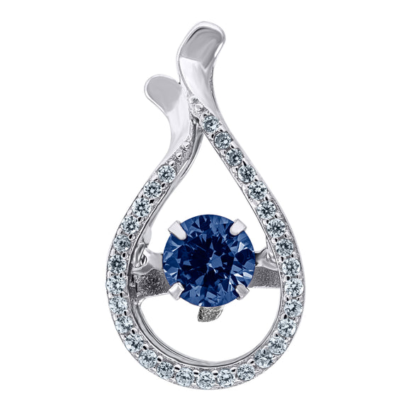 925 Sterling Silver Womens Royal Blue Cubic Zirconia Fashion Teardrop Slide Charm Pendant