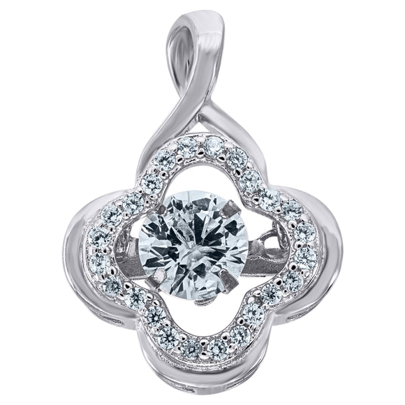 925 Sterling Silver Womens Aqua Cubic Zirconia Fashion Flower Charm Pendant