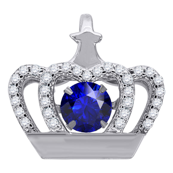 925 Sterling Silver Womens Royal Blue Cubic Zirconia Fashion Crown Charm Pendant