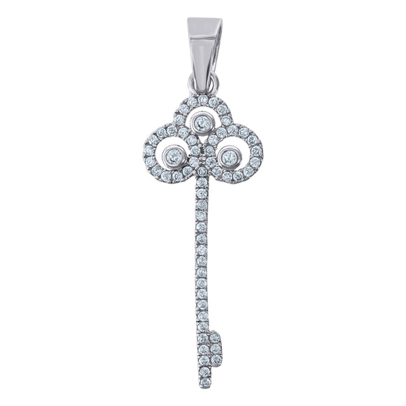 925 Sterling Silver Mens Cubic Zirconia Key Charm Pendant