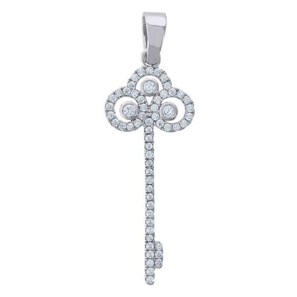 925 Sterling Silver Mens Cubic Zirconia Key Charm Pendant