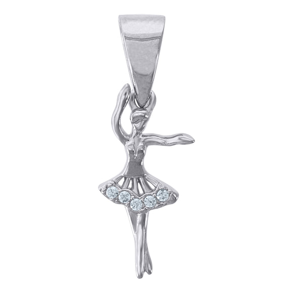 925 Sterling Silver Womens Cubic Zirconia Dancing Ballerina Sports Charm Pendant