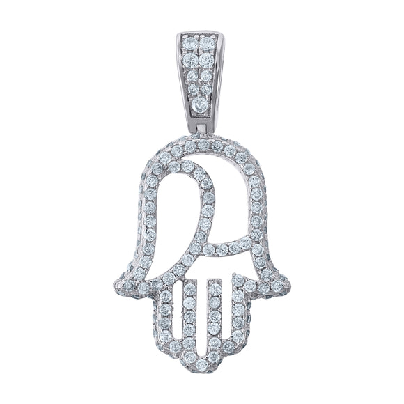 925 Sterling Silver Unisex Cubic Zirconia Hamsa Religious Charm Pendant