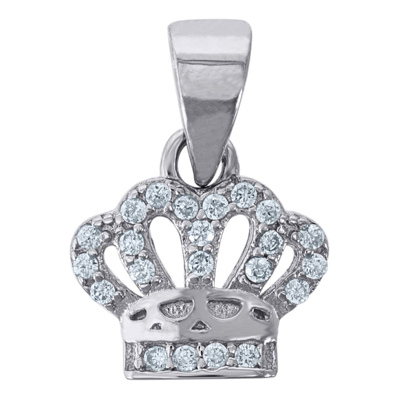 925 Sterling Silver Mens Cubic Zirconia Crown Charm Pendant