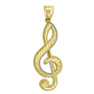 10kt Two-tone Gold Mens Diamond-Cut Treble Clef Music Note Charm Pendant