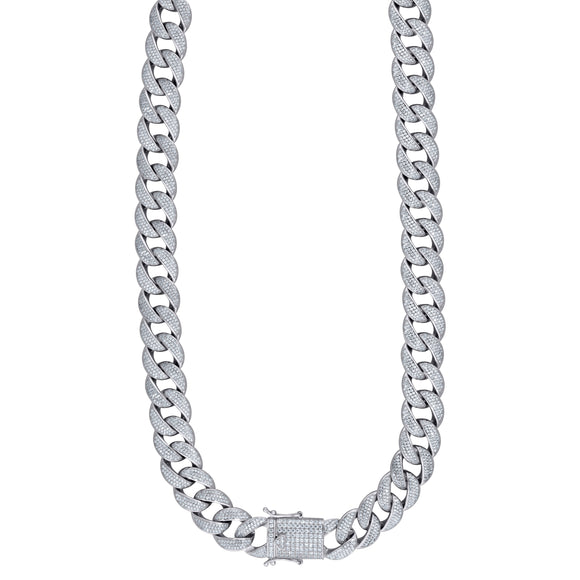 925 Sterling Silver Unisex Cubic Zirconia Cuban 18mm Chain Size 30 Inches
