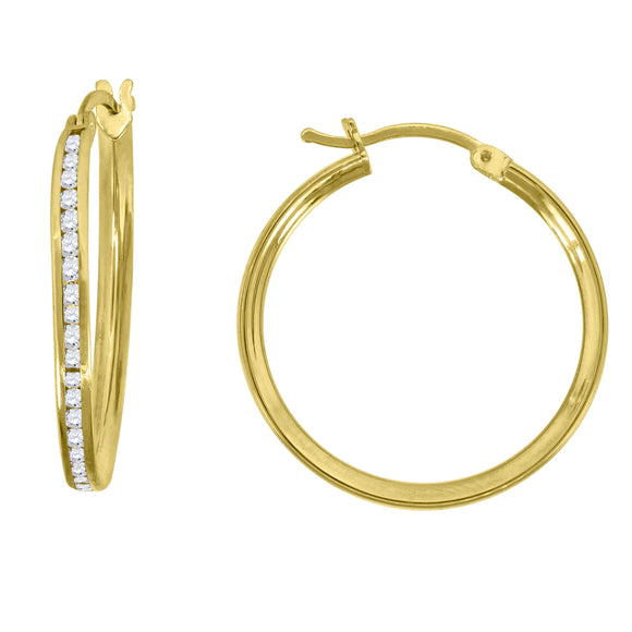 10kt Yellow Gold CZ Womens Single Row 2mm x 28mm Hinged Hoops Huggies