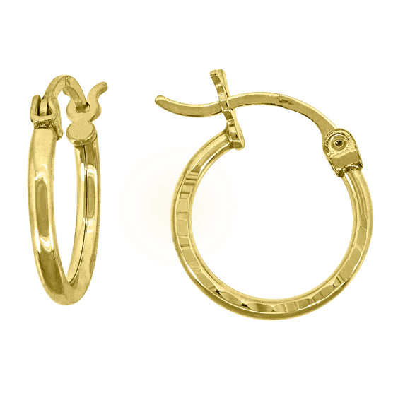 10kt Yellow Gold Womens Diamond-cut 1.5mm x 14mm Hinged Hoops Huggie