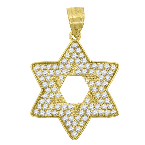10kt Yellow Gold Cubic-zirconia Womens Star of David Ht:28.7mm x W:19.1mm Religious Charm Pendant