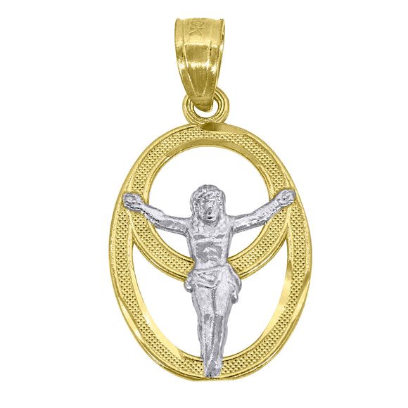 10kt Gold Two-tone Textured Womens Ht:22mm x W:11.8mm Religious Charm Pendant