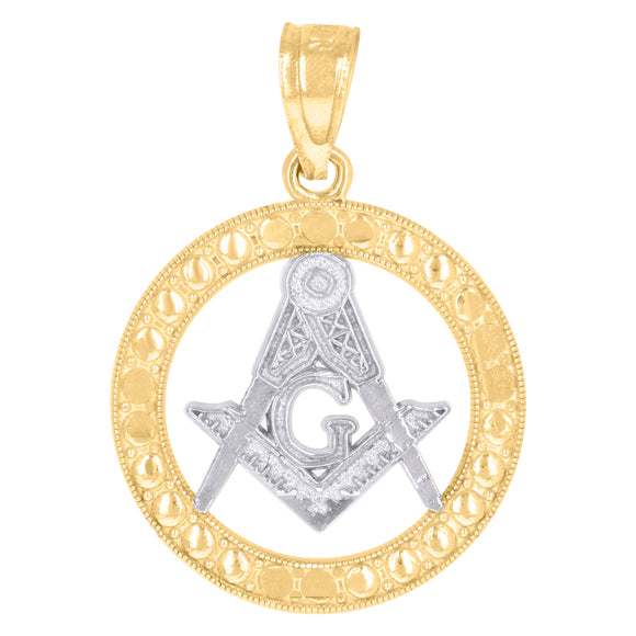 10kt Two-tone Gold Mens Women Textured Freemason Masonic Charm Pendant