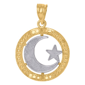 10kt Gold Two-tone Textured Womens Crescent Moon Star Ht:20.9mm x W:15.7mm Religious Charm Pendant