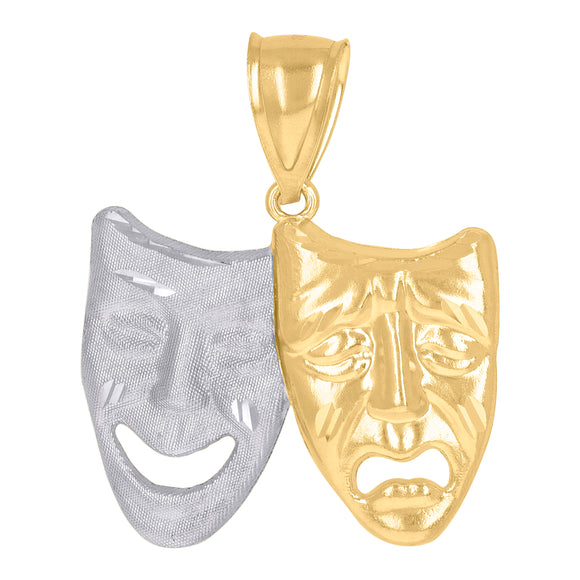 10kt Two-tone Gold Unisex Textured Comedy Tragedy Mask Charm Pendant