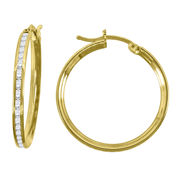 10kt Yellow Gold CZ Womens Single Row 2mm x 23mm Hinged Hoops Huggies