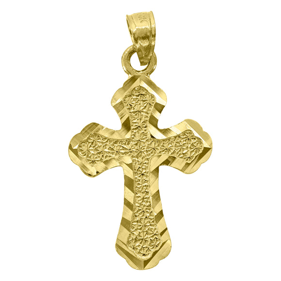 14kt Yellow Gold Unisex Diamond-cut Cross Ht:28.2mm Religious Pendant Charm
