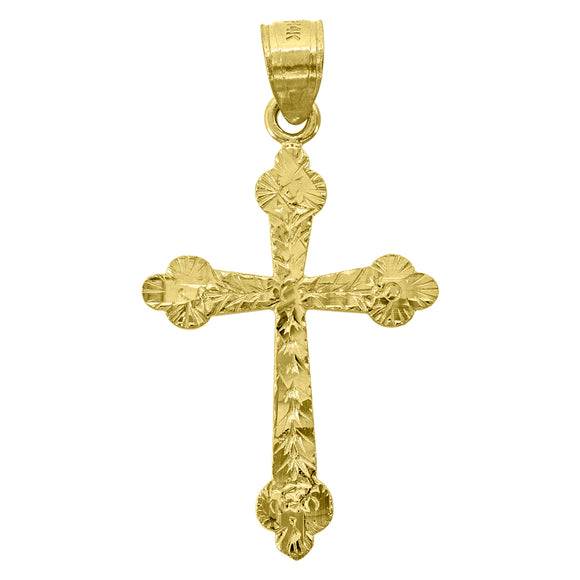 14kt Yellow Gold Unisex Diamond-cut Cross Ht:32.5mm Religious Pendant Charm