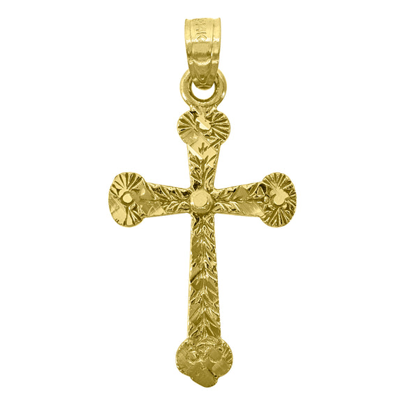 14kt Yellow Gold Unisex Diamond-cut Cross Ht:30.4mm Religious Pendant Charm 