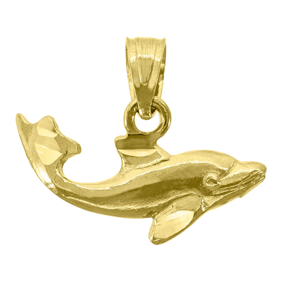 14kt Yellow Gold Unisex Dolphin Animal Ht:14.6mm Pendant Charm