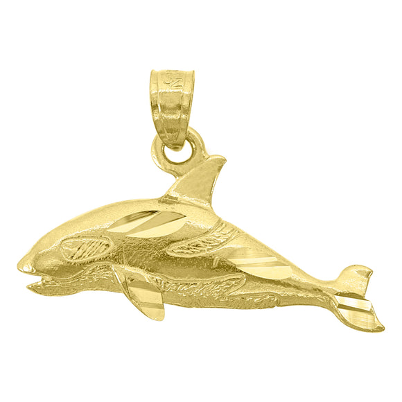 14kt Yellow Gold Womens Diamond-cut Textured Whale Charm Pendant
