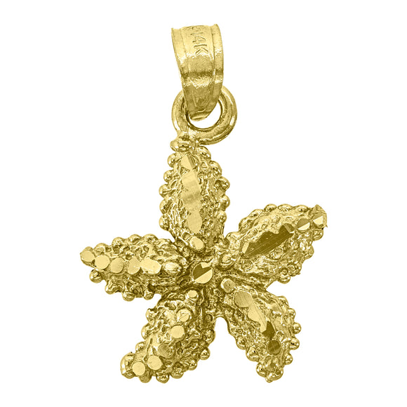 14kt Yellow Gold Unisex Diamond-cut Star Fish Animal Ht:20.5mm Pendant Charm