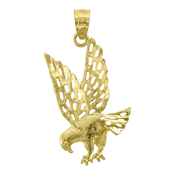 14kt Yellow Gold Unisex Diamond-cut Eagle Bird Ht:26.6mm Pendant Charm