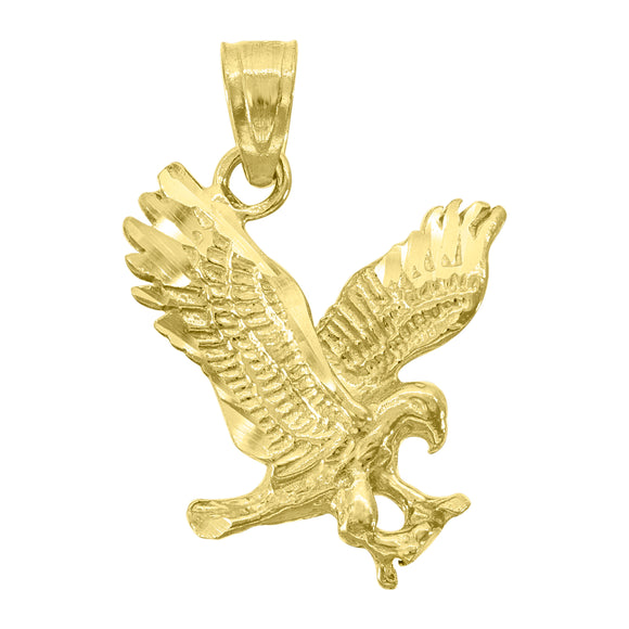 14kt Yellow Gold Unisex Diamond-cut Eagle Bird Ht:20.1mm Pendant Charm