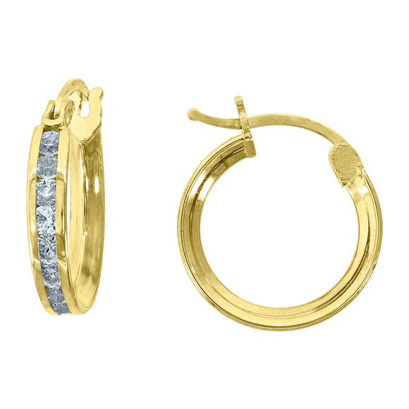 10kt Yellow Gold CZ Womens Single Row 2mm x 12mm Hinged Hoops Huggies