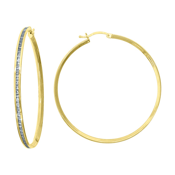 10kt Yellow Gold CZ Womens Single Row 2mm x 42mm Hinged Hoops Huggies