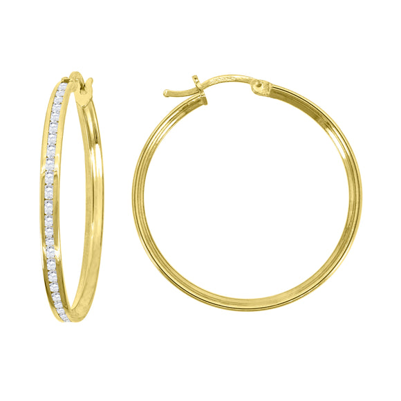 14kt Yellow Gold Womens Single Row CZ Huggie Hoop 2mm x 2mm Earrings