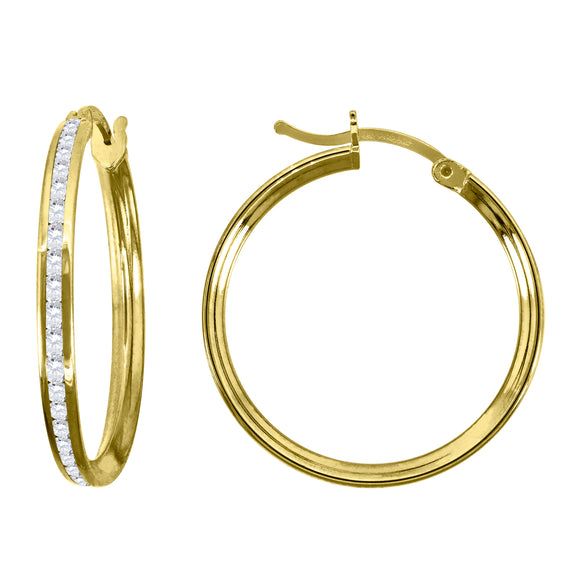 14kt Yellow Gold Womens Single Row CZ Huggie Hoop 23mm x 2mm Earrings