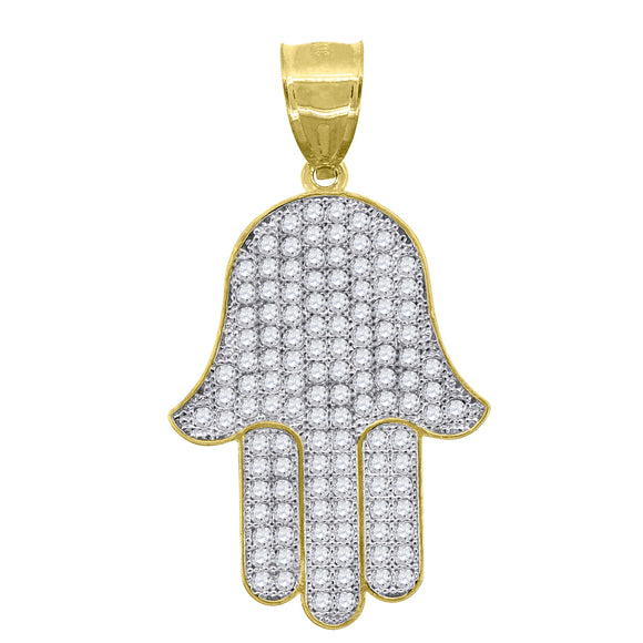10kt Two-tone Gold Mens Cubic Zirconia Cubic-zirconia Hamsa Religious Charm Pendant