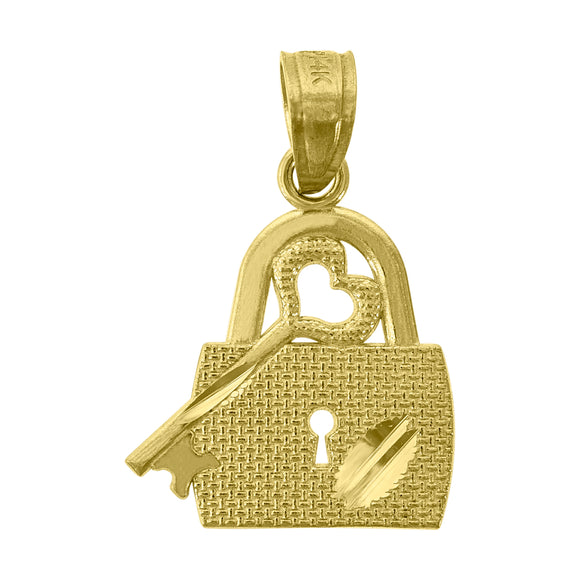 14kt Yellow Gold Womens Diamond-cut Lock Key Ht:19.4mm Pendant Charm