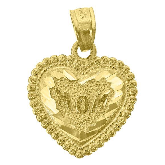 14kt Yellow Gold Womens Diamond-cut Mom Heart Ht:18.8mm Pendant Charm