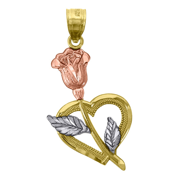 14kt Gold Womens Tri-color Flower Heart Ht:32.1mm Pendant Charm