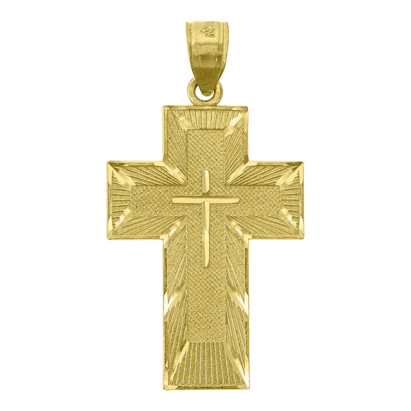 14kt Yellow Gold Womens Diamond-cut Cross Ht:32.7mm Religious Pendant Charm